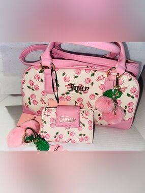 Juicy Couture soft/white/pink cherry girl satchel crossbody and wallet set BNWT